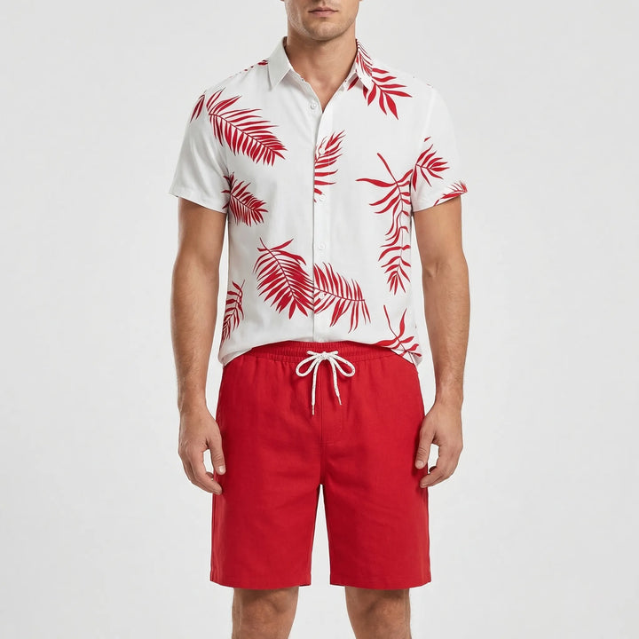 Herren Sommer-Set: Entspanntes Havano Kurzarmhemd mit Grafikprint & passende Shorts.