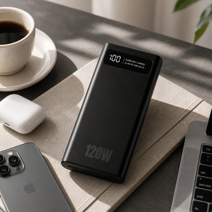 Anschlüsse der Powerbank 20.000 mAh mit USB-C und USB-A für vielseitiges Laden.