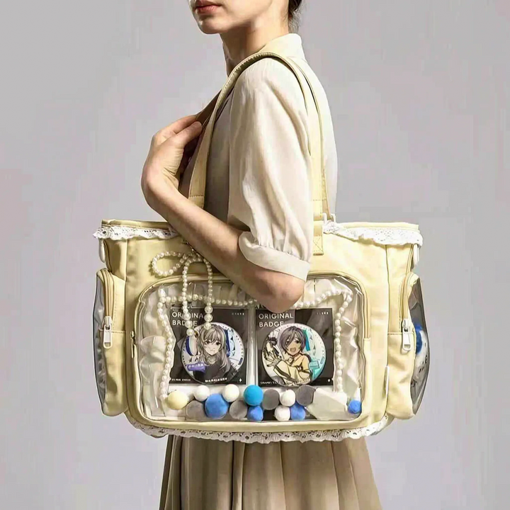 Transparente Damen Itabag zum Präsentieren von Anime-Merchandise, kawaii Display-Umhängetasche.