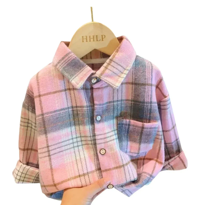 Unisex Kinder Langarmhemd im Karomuster-Design, langlebig und komfortabel für Herbst-Freizeitkleidung.