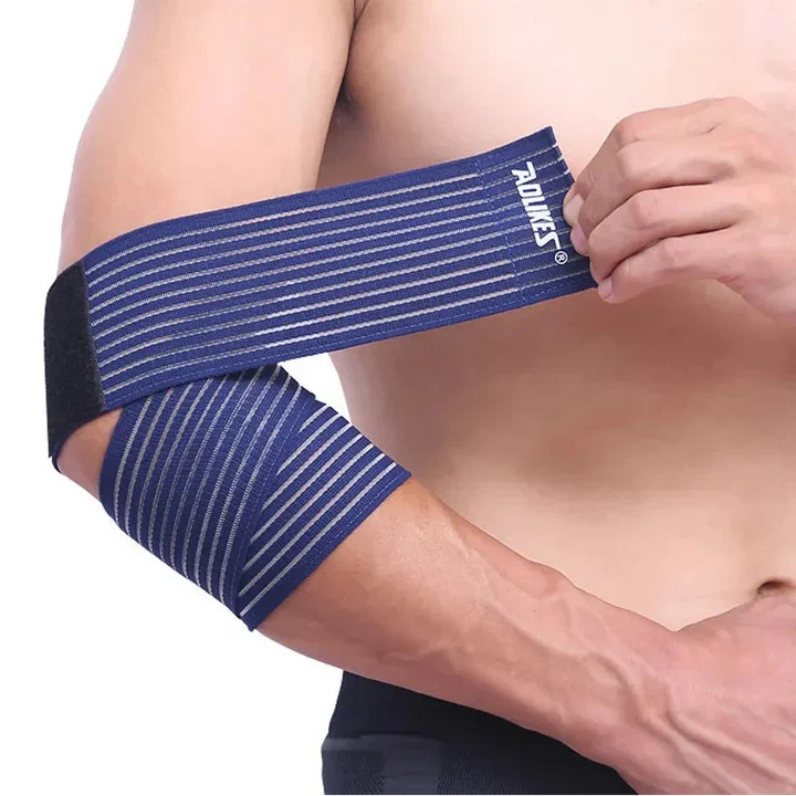 Unterstützende Kompressionsbandage, verstellbar, fördert Schmerzlinderung bei Aktivität.