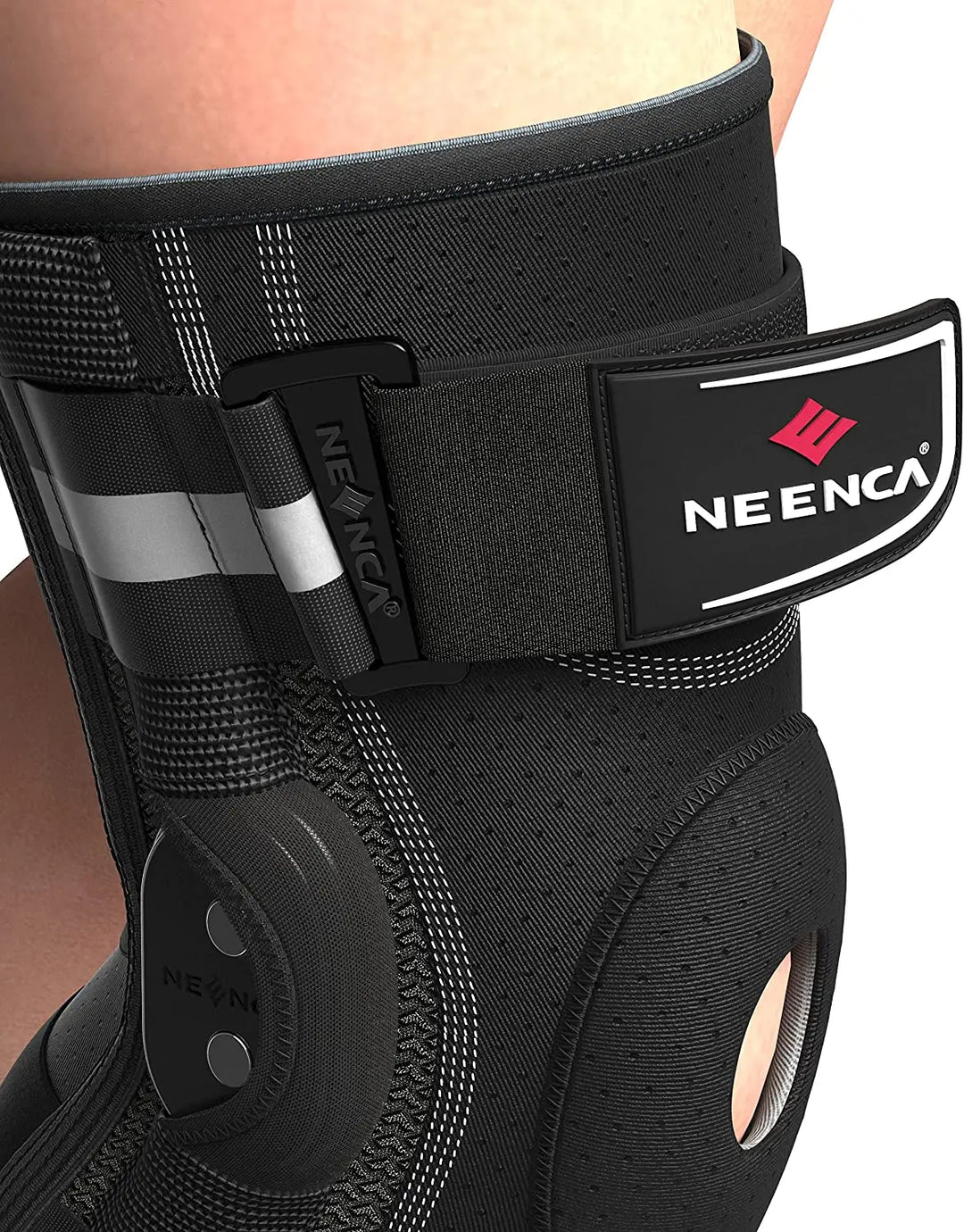 Atmungsaktive Neopren-Knieorthese mit Gelenken. Unterstützung bei Knieschmerzen & sportlichen Aktivitäten.