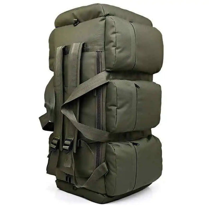 Vielseitige 100L Unisex Reisetasche von der Seite. Robustes Gepäck für Outdoor, Camping, Wandern, Expedition.
