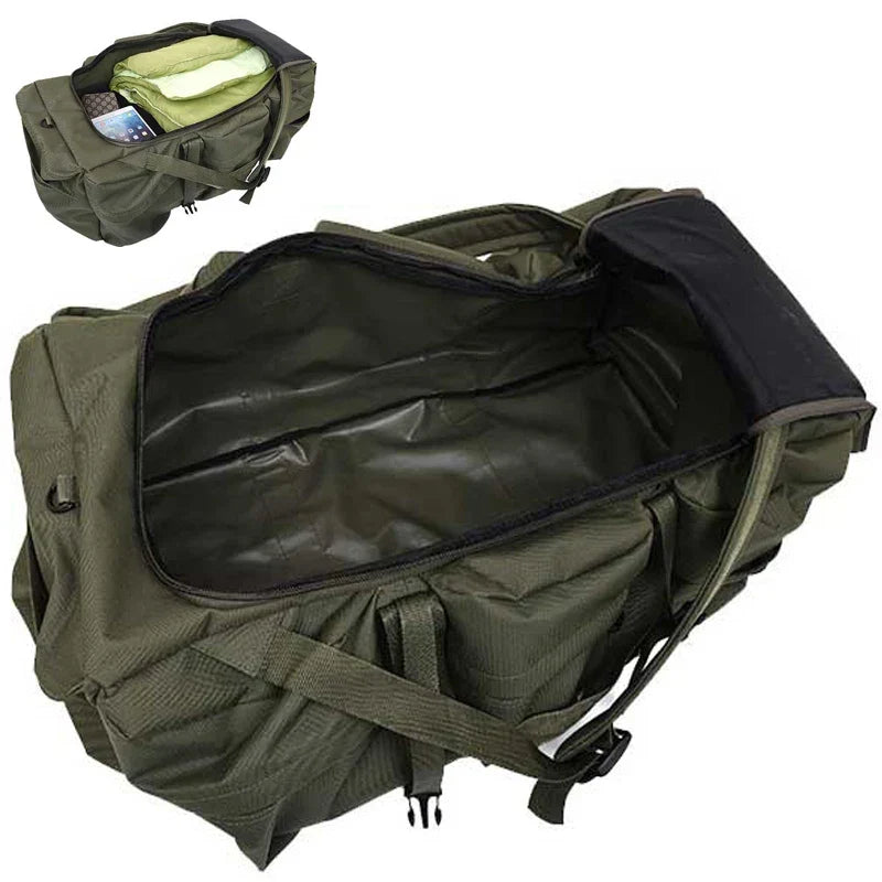 Komfortable 100L Outdoor Reisetasche mit gepolsterten Tragegurten. Robuster Rucksack für Trekking & Sport.