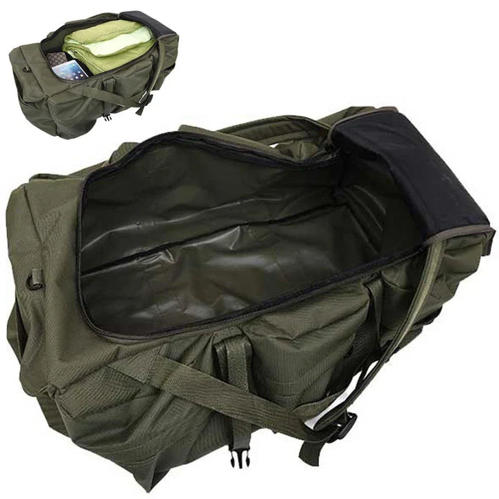 Komfortable 100L Outdoor Reisetasche mit gepolsterten Tragegurten. Robuster Rucksack für Trekking & Sport.