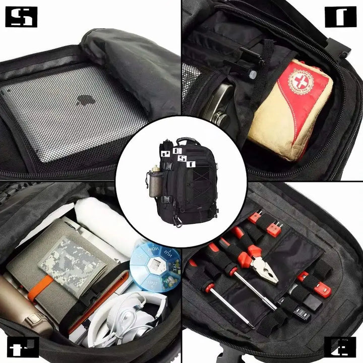 Robustes Nylonmaterial des taktischen Rucksacks in Nahaufnahme, garantiert Langlebigkeit & Widerstandsfähigkeit für Outdoor.