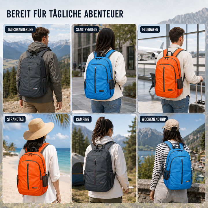 Leichtgewichtiger Reise-Tagesrucksack, faltbar, praktisch für Wandern, Städtetrips & Outdoor-Erkundungen.