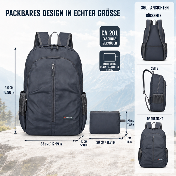 Entfalteter, geräumiger Unisex Reiserucksack, ultraleicht, perfekt für Tagesausflüge & Outdoor-Abenteuer.