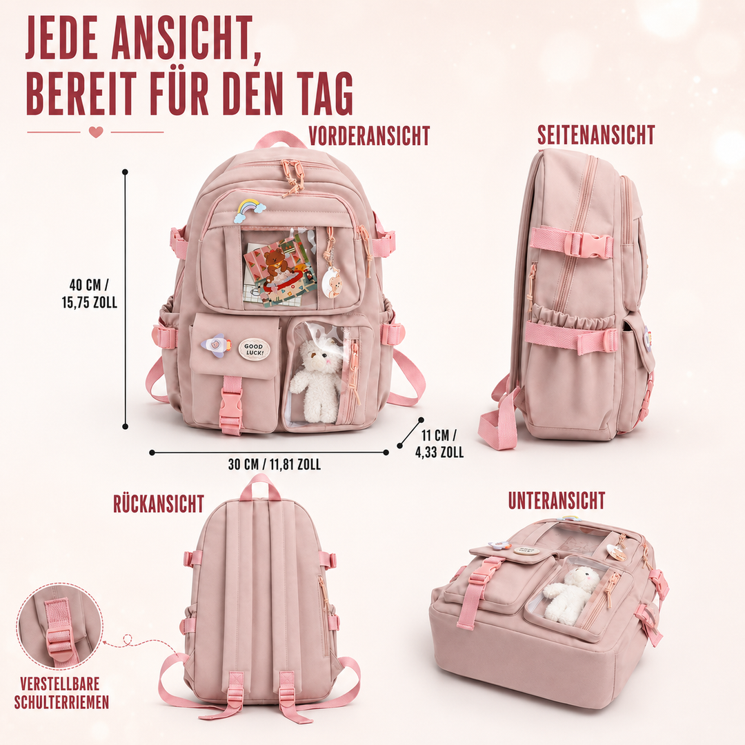 Preppy Schultasche aus robustem Polyester mit sicherem Laptopfach, vielseitig für Schüler & Uni.