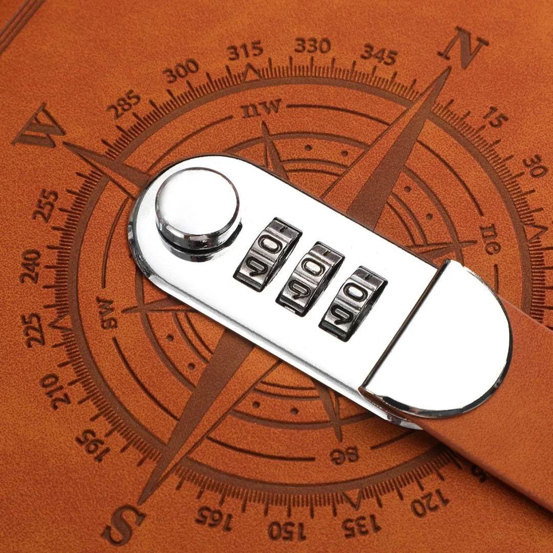 Stilvolles A5 Schreibwaren: Hardcover Notizbuch liniert mit sicherem Zahlenschloss für Privatsphäre.