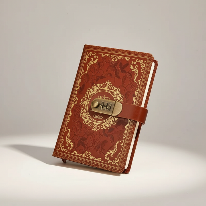Elegantes Retro Notizbuch A5 aus PU-Leder mit Zahlenschloss für stilvolle Notizen.