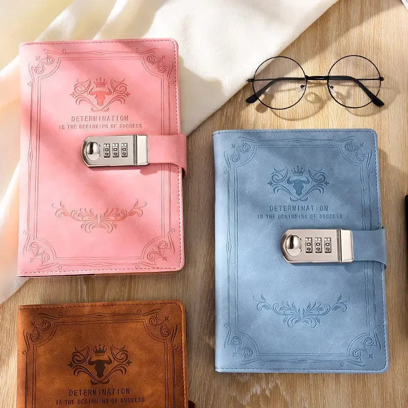 A5 Tagebuch für Geheimnisse mit Zahlenschloss, elegantes Notizbuch im Vintage-Look.