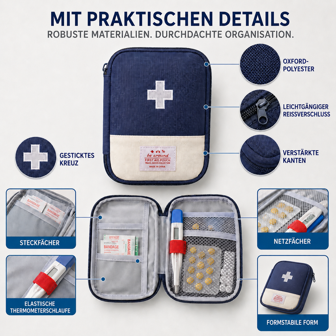 Robuste Reisetasche für Erste Hilfe, wasserabweisend, perfekt für Outdoor-Abenteuer & Notfall.