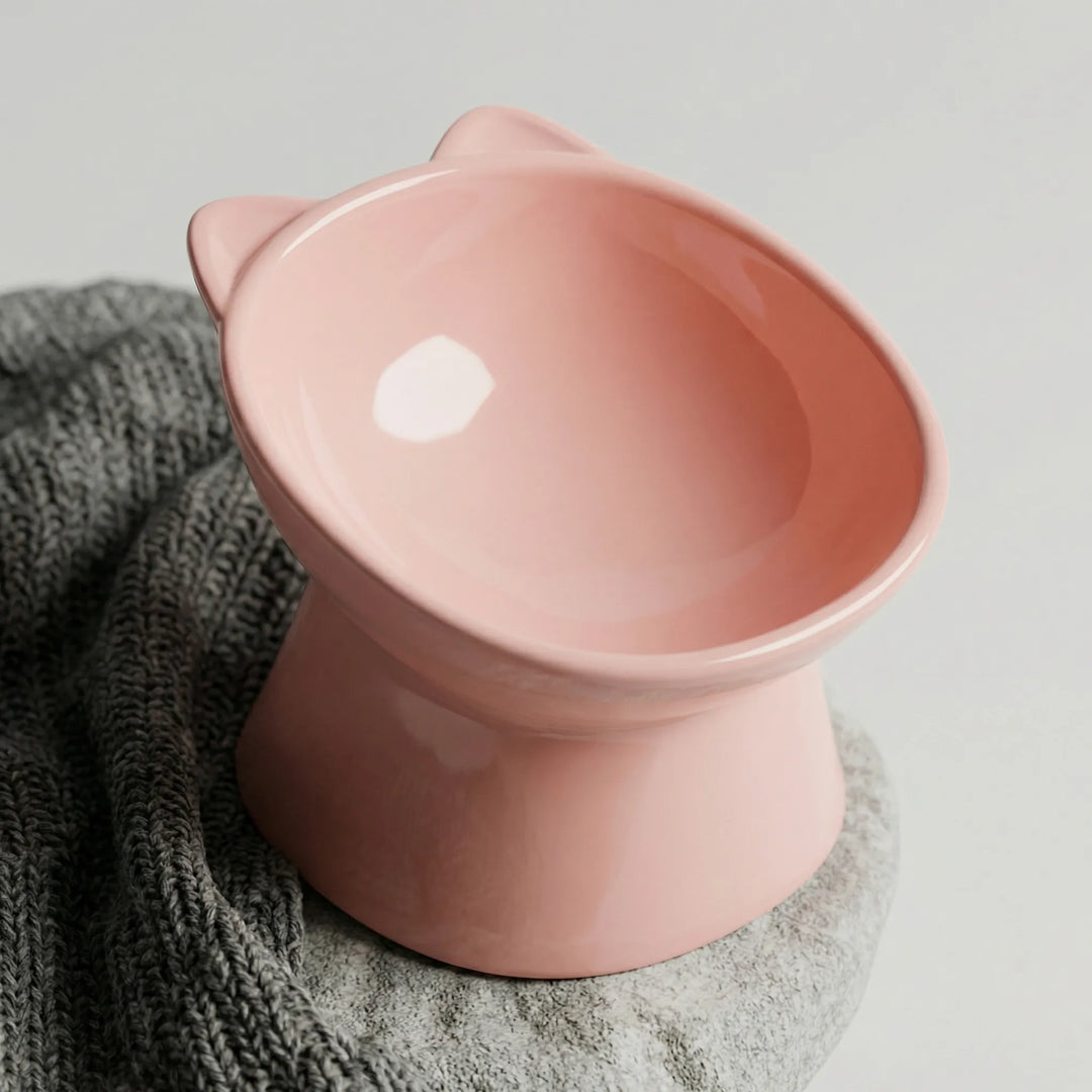 Rosa stilvoller Katzenfutternapf, erhöht für Komfort. Modernes nordisches Design, kippsicher.
