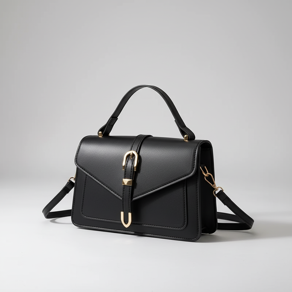 Draufsicht der minimalistischen Damen PU Crossbody-Tasche mit Griff, alltagstauglich.