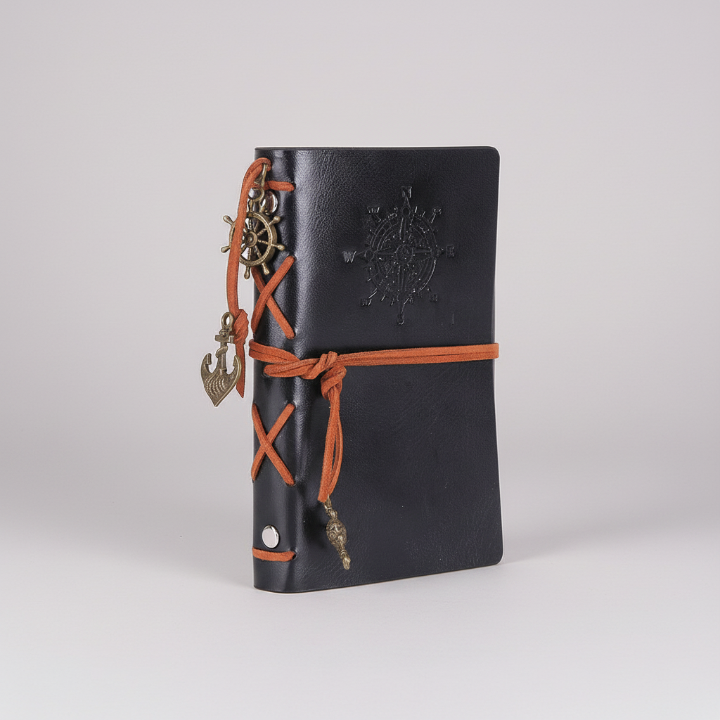 Edles Reisetagebuch mit Kompass-Prägung, nachfüllbar, PU-Leder im Retro-Stil. Für deine Gedanken.
