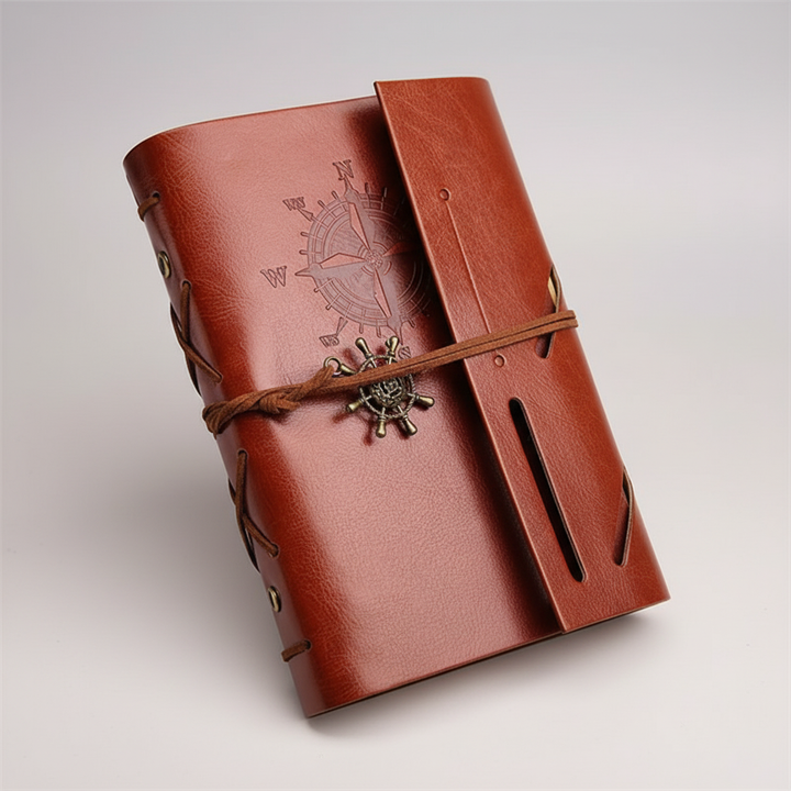 PU-Leder Reisetagebuch, nachfüllbar, Vintage-Design, mit Kompass-Prägung. Für deine besonderen Notizen.
