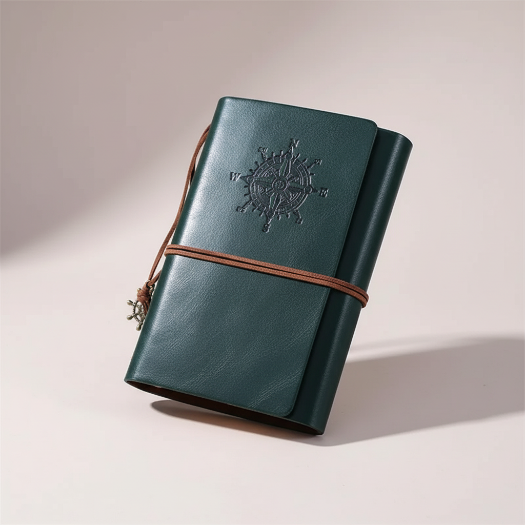 Geschenk: Nachfüllbares Reisetagebuch, Vintage-Look, Kompass-Motiv, PU-Leder. Für unvergessliche Momente.
