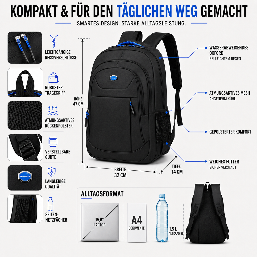 Innenansicht des Business Rucksacks mit gepolstertem Laptopfach für sicheren Transport.