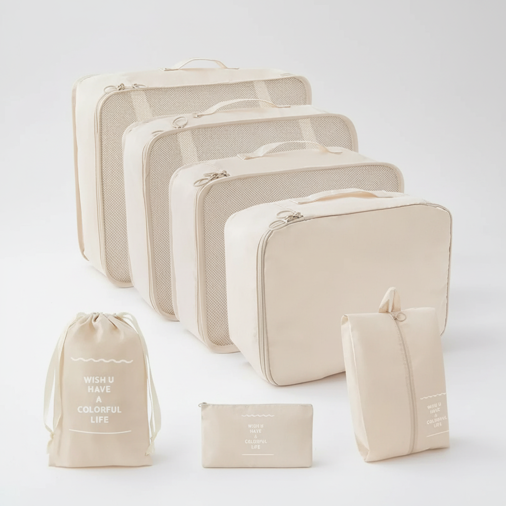 Organisiertes Reisen leicht gemacht mit dem Packwürfel-Set. Ideale Aufbewahrung für Kleidung im Koffer.
