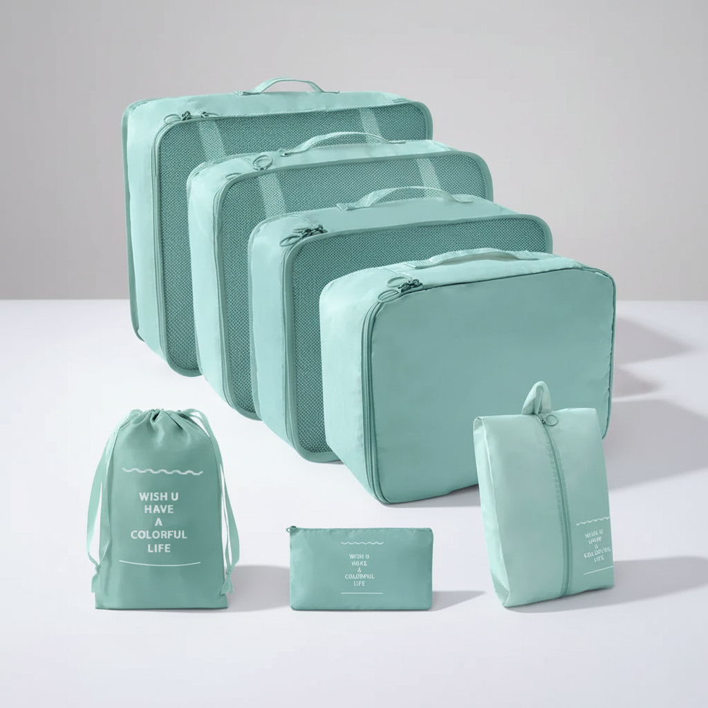 Verschiedene Größen der Packwürfel des Sets, ideal für flexible Reiseorganisation im Gepäck.