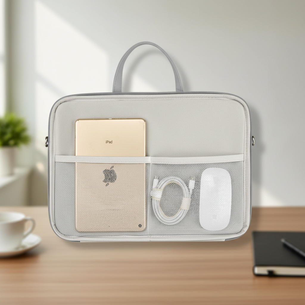 Graue Unisex Laptop Aktentasche. Sicherer Schutz & cleverer Organizer für Notebook und Business.