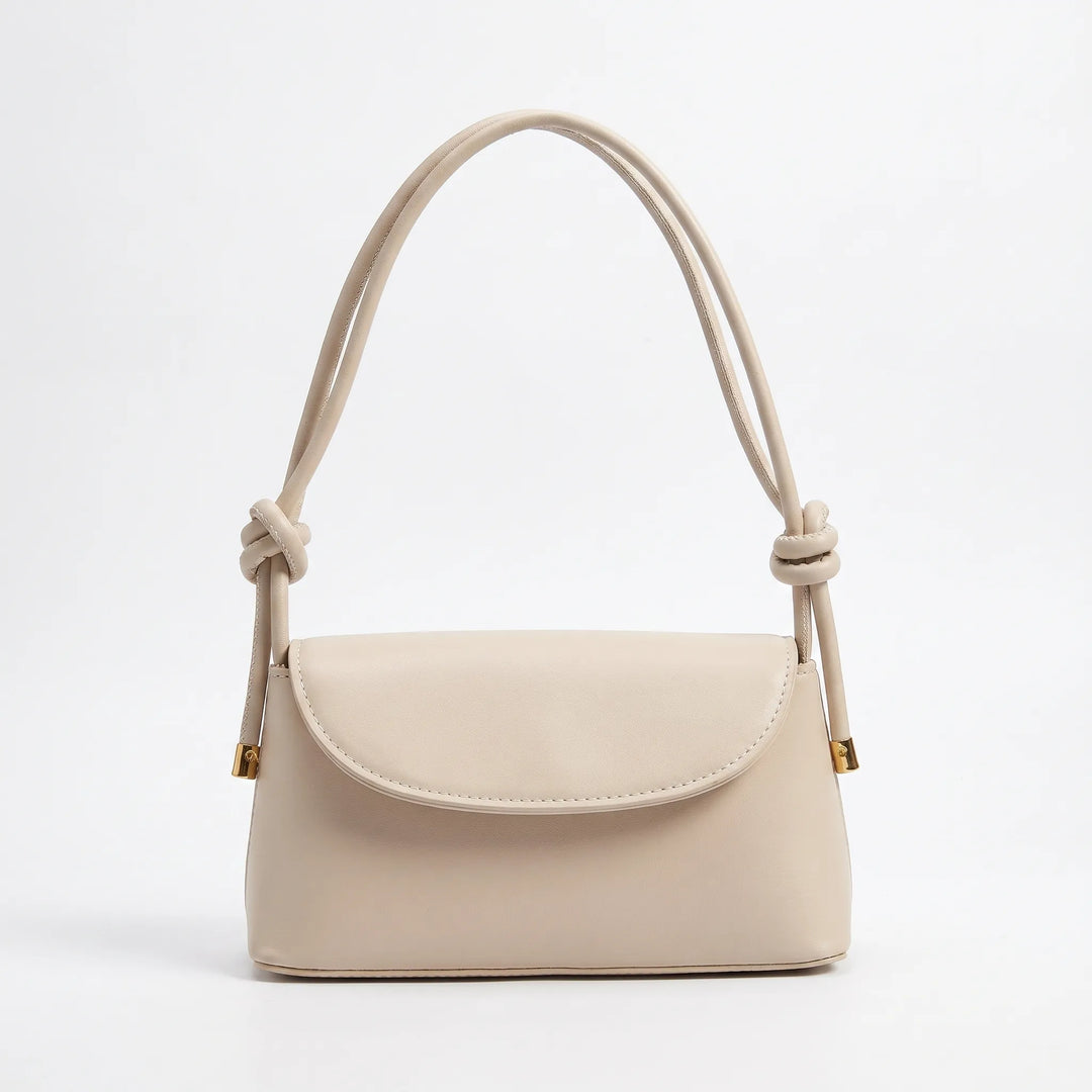 Braune Damenhandtasche, minimalistische Klapptasche mit geknotetem Riemen. Ideal als elegante Umhängetasche.