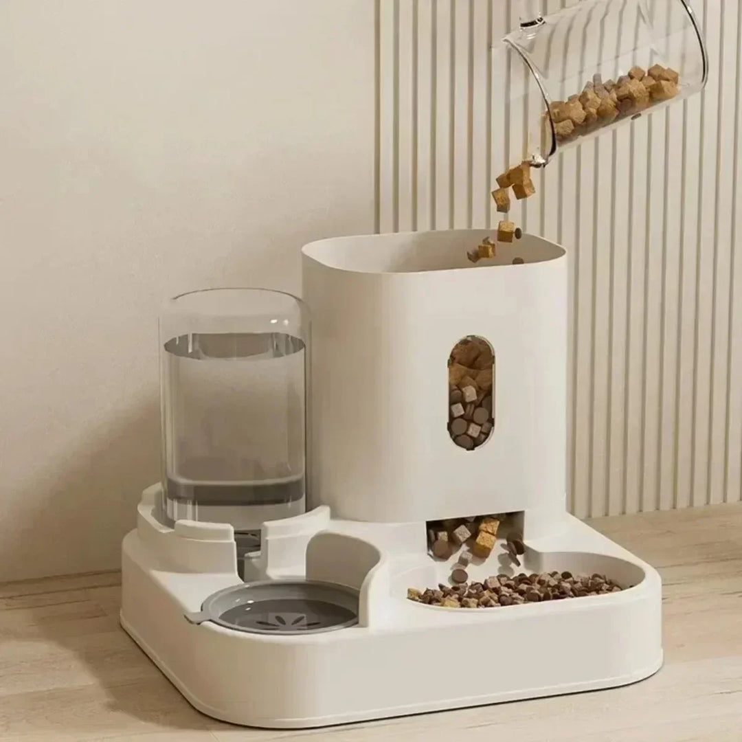 2L Futterstation mit Wasserspender für Hunde & Katzen. Automatische Schwerkraft-Fütterung für Haustiere.