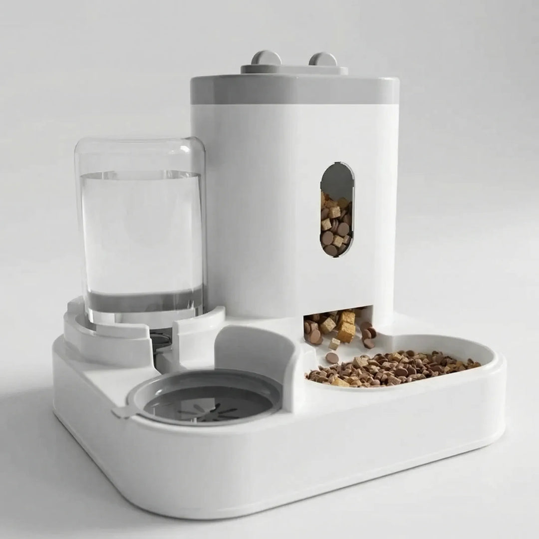 Praktische 2L Futter- & Wasserstation für Hunde & Katzen. Automatischer Futterspender Tierbedarf.