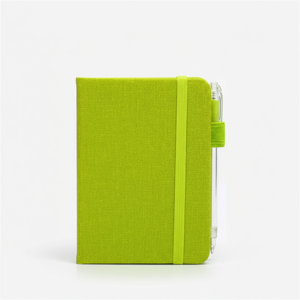 Kleines A7 Notizbuch mit Stifthalter, ideal für unterwegs, Büro oder Lernbedarf.
