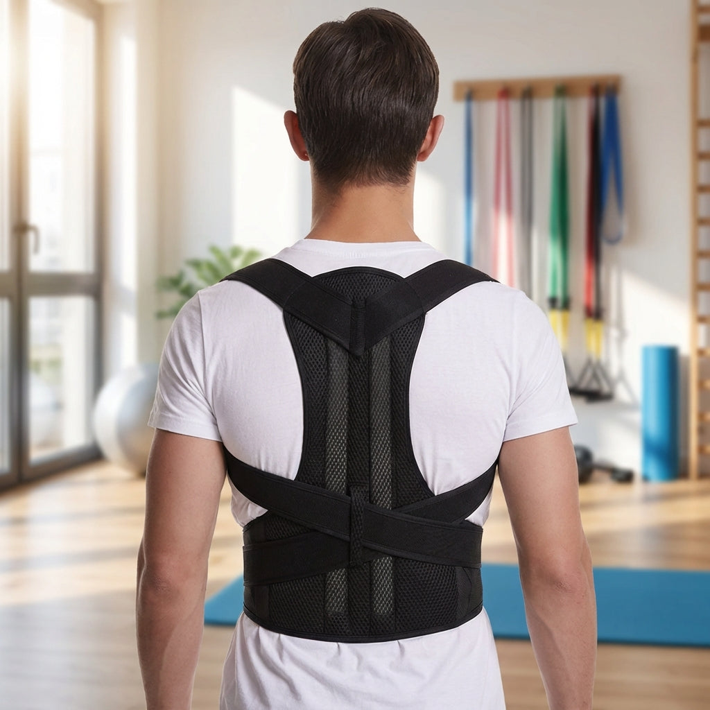 Unisex Haltungskorrektur, schwarz, verstellbar, für Rücken & Schultern. Fördert Ergonomie.