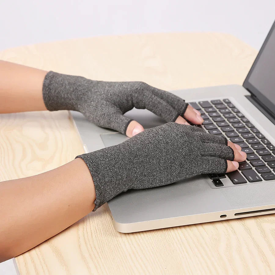 Violett Unisex Halbfinger Kompressionshandschuh, flexible Gelenkstütze, Schmerzlinderung für Alltag.