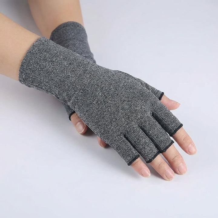 Schwarzer Halbfinger-Handschuh, Kompressionsunterstützung bei Arthritis, Rheuma und Handschmerzen.
