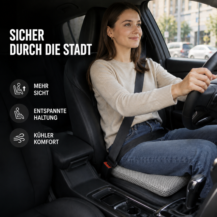 Beiges ergonomisches Wabenkissen für längere Fahrten und Büroarbeit, druckentlastend und bequem.