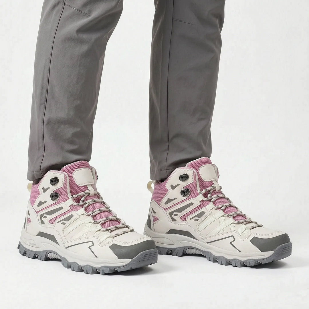 Bequeme atmungsaktive Damen Wanderschuhe, halbhoch & leicht, ideal für lange Wanderungen.