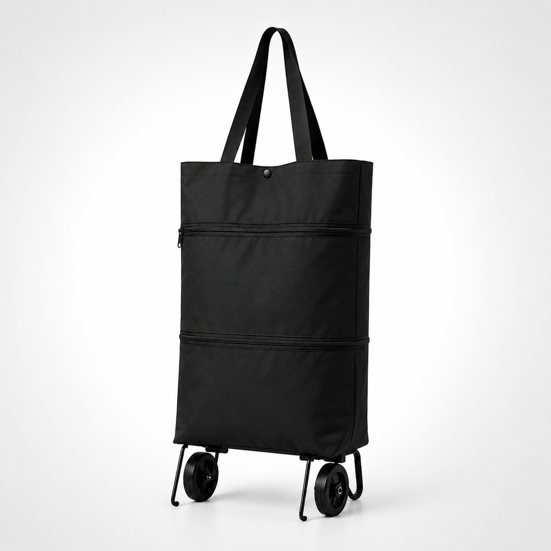Ergonomischer Griff des Rollpack Einkaufswagens; für komfortables Ziehen von schweren Lasten.
