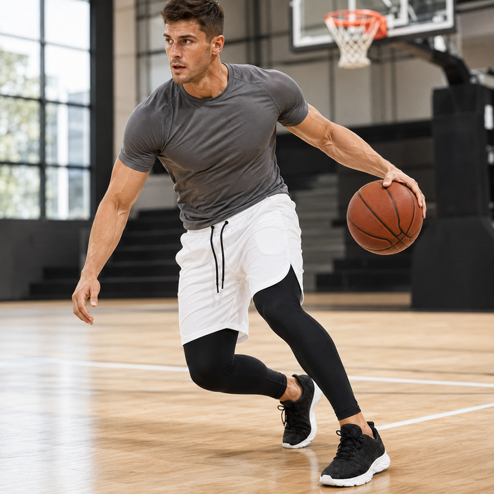 Funktionelle Herren Trainingsshorts mit integrierten Leggings für alle sportlichen Aktivitäten.