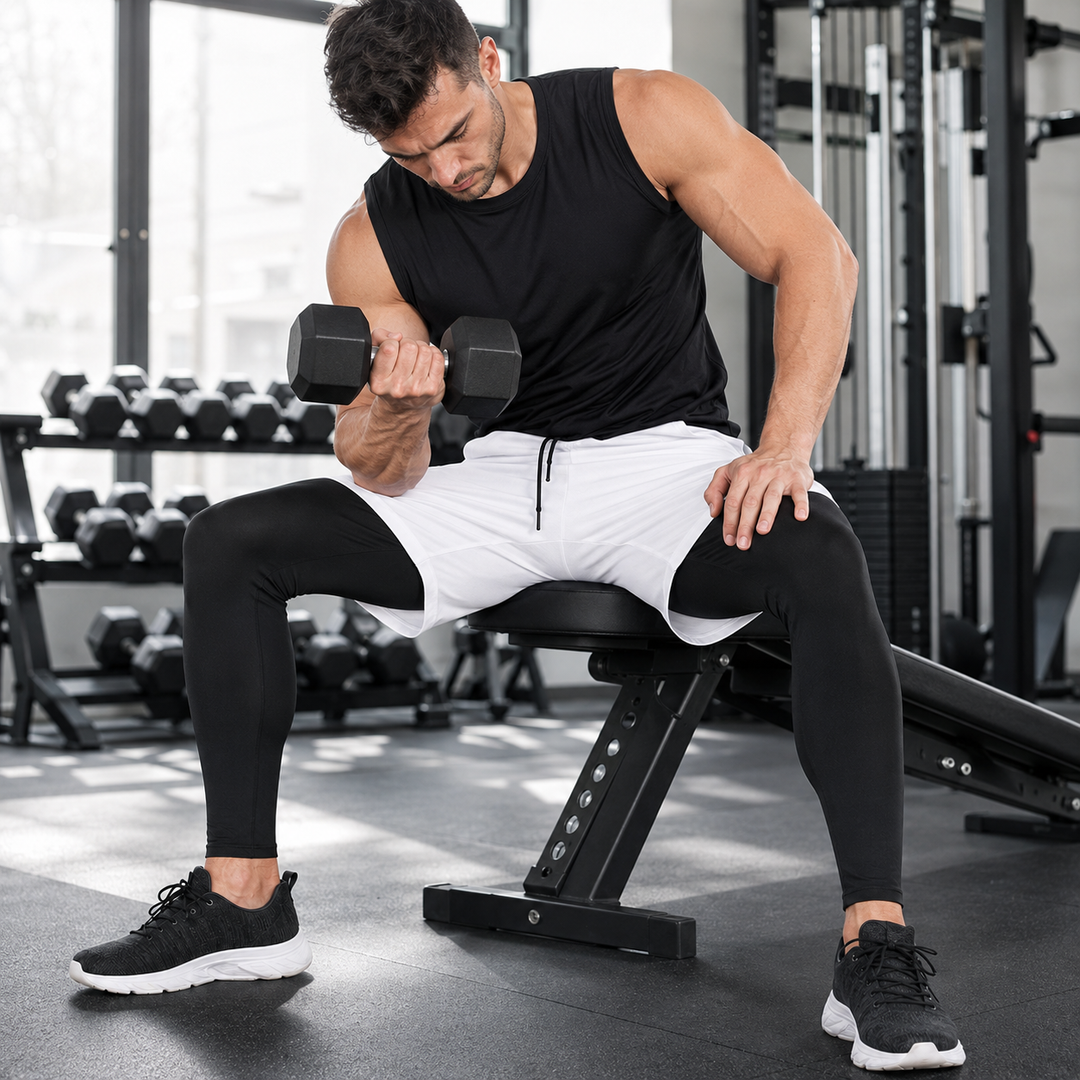 Vielseitige Herren Sportswear: 2-in-1 Laufshorts mit Leggings, mit Tasche für Handy.
