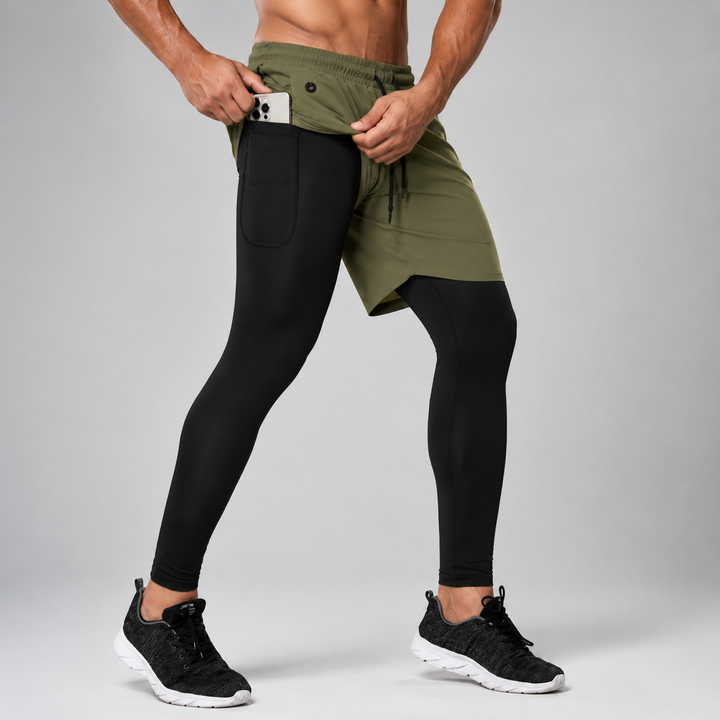 Herren 2in1 Trainingsleggings mit Shorts. Perfekt für ein vielseitiges und bequemes Training.