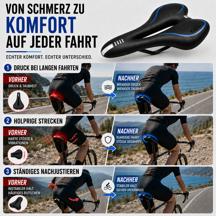 Ergonomischer Fahrradsattel, schwarz, speziell für Zeitfahrräder, bietet beste Leistung.