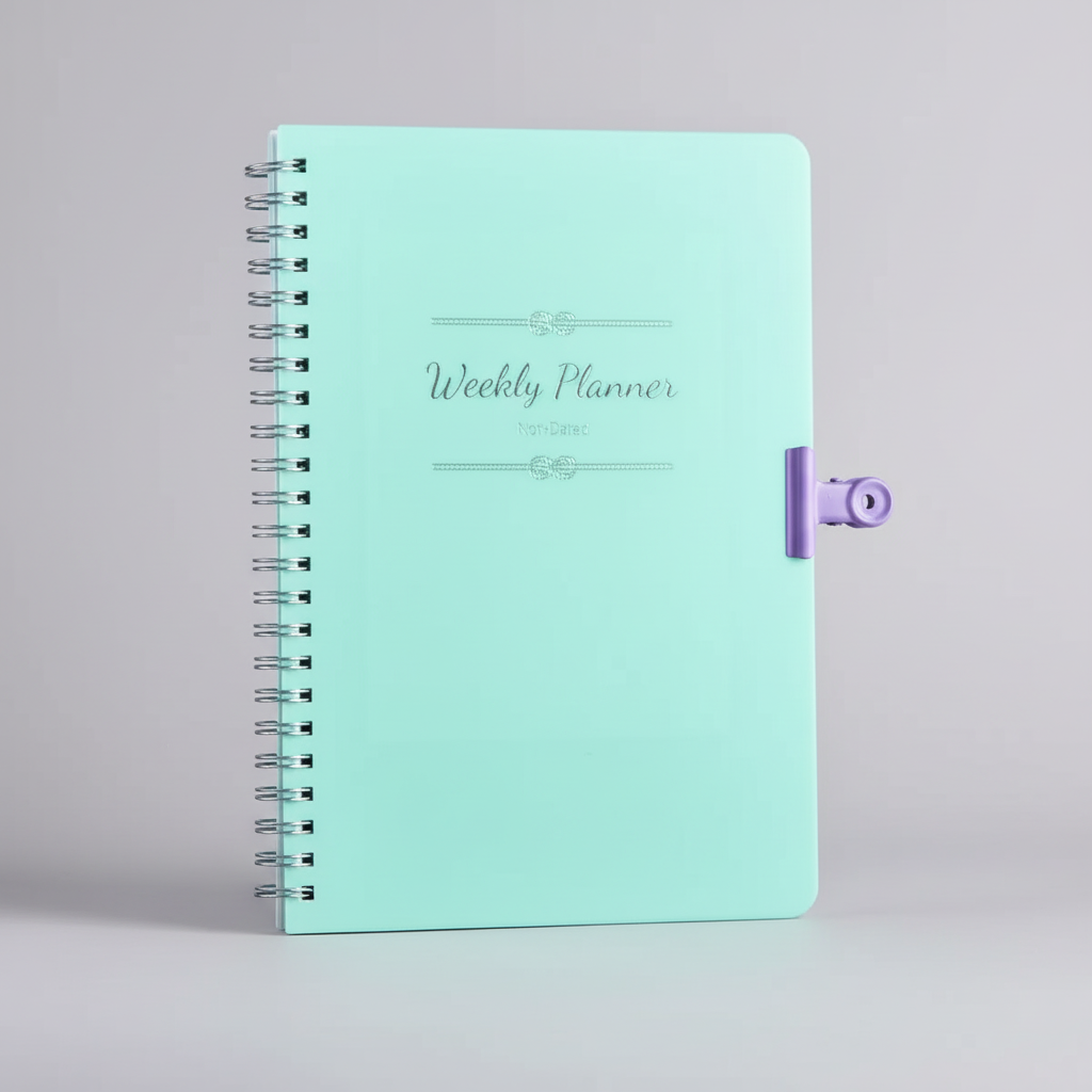 Violett-farbener Wochenplaner, stilvolles Design für mehr Organisation.