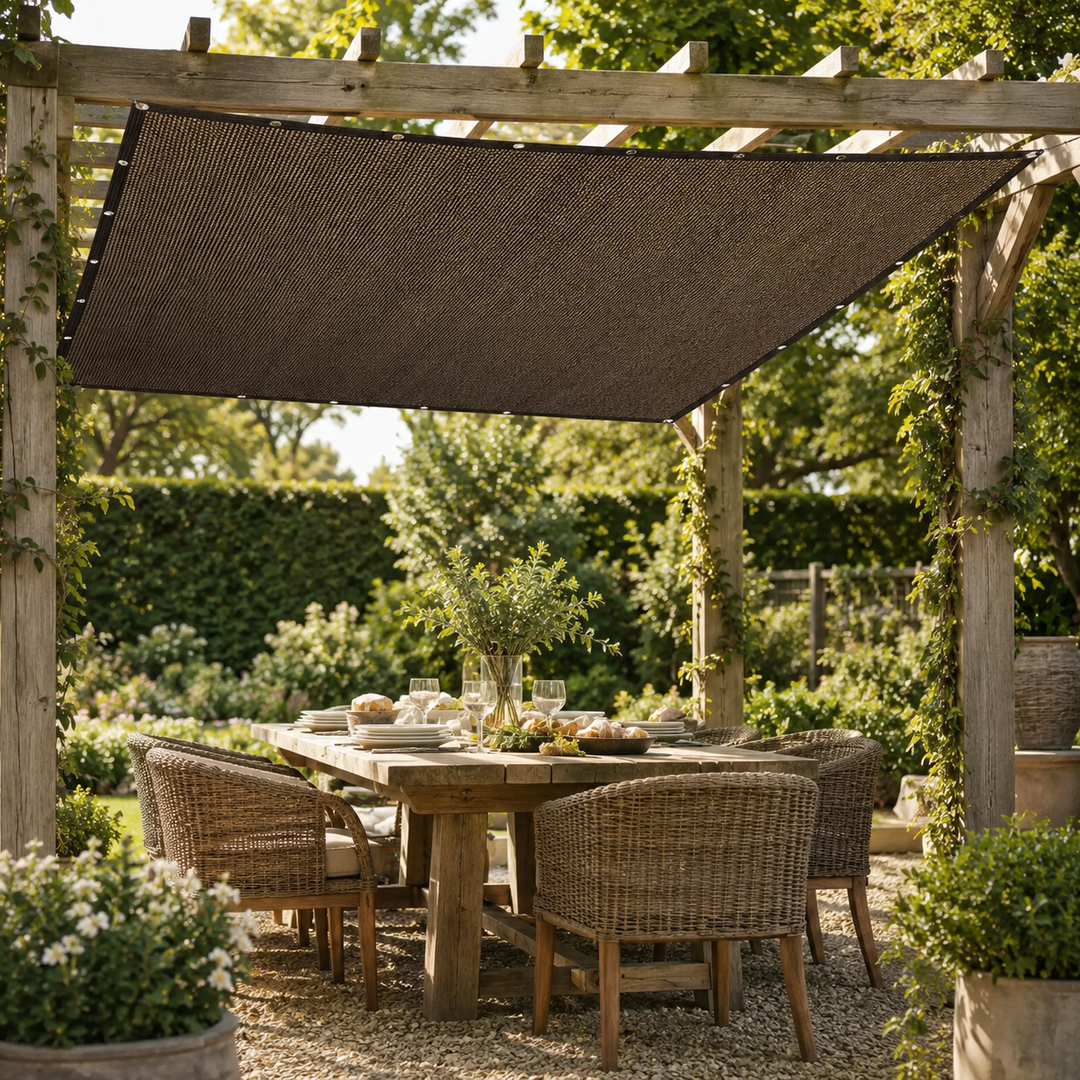 Modernes rechteckiges Sonnensegel in Braun. Stilvoller UV-Schutz & Schatten für Garten & Terrassen.