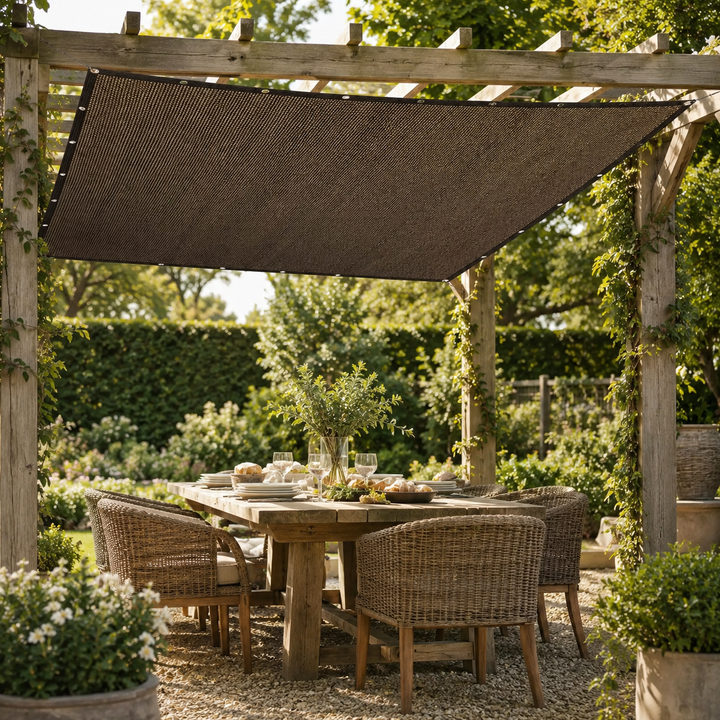 Modernes rechteckiges Sonnensegel in Braun. Stilvoller UV-Schutz & Schatten für Garten & Terrassen.