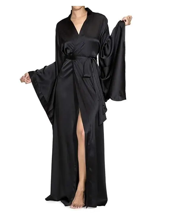 Eleganter & bequemer langer Damen-Wickelbademantel, perfekt als Morgenmantel, Loungewear oder Hausmantel.