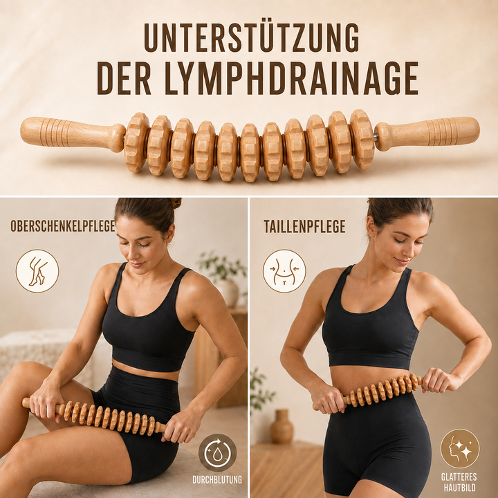 Wellness-Holzrolle für tiefe Muskelentspannung & sichtbare Hautglättung. Natürliche Pflege.
