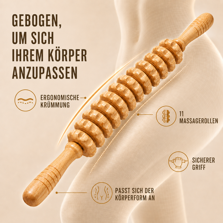 Effektive Holzrolle gegen Muskelverspannungen & zur Anregung der Durchblutung. Für Wellness.