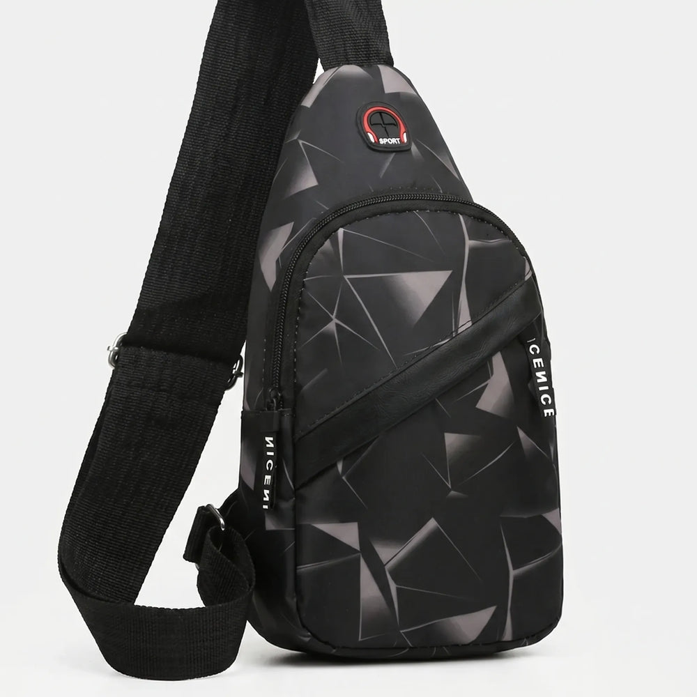 Leichte Unisex Schultertasche mit modernem geometrischem Druckmuster, perfekt als Pendeltasche.