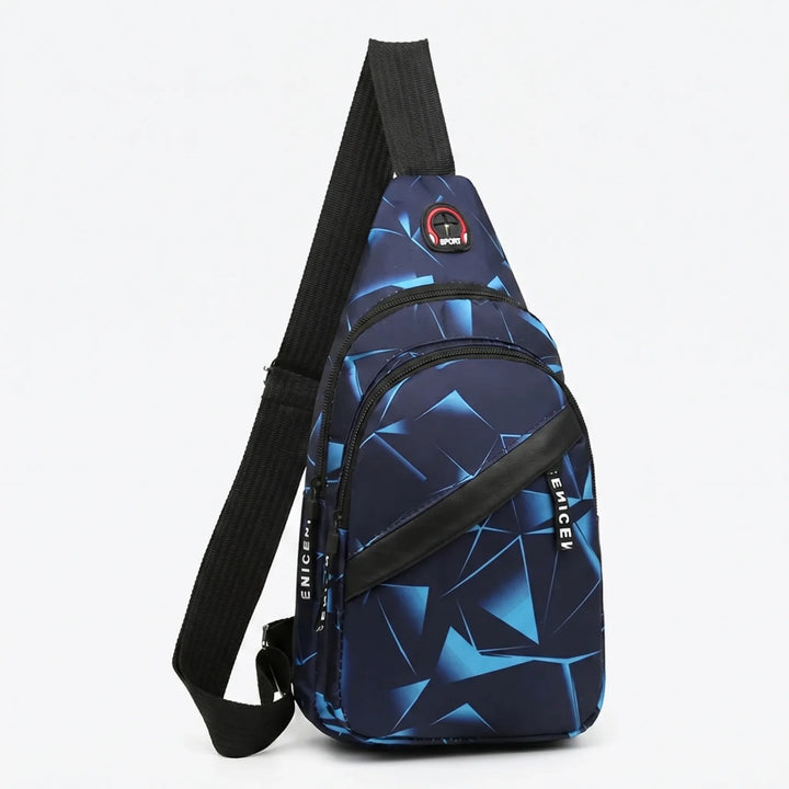 Trendige Unisex Brusttasche mit geometrischem Druck, klein, leicht & funktional.