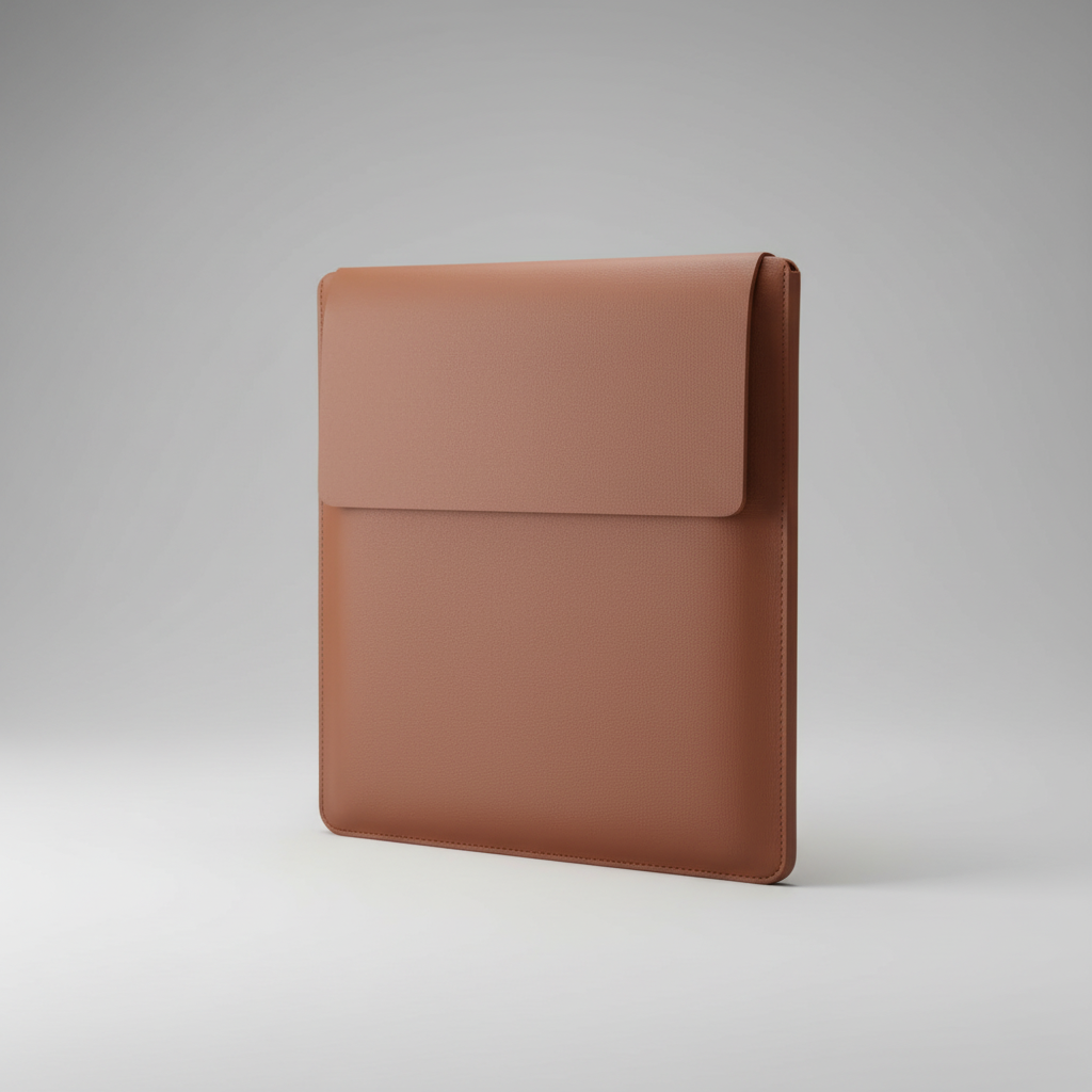 Laptop Sleeve auf einem Schreibtisch, bereit für den Transport. Eleganter Schutz für Ihr Notebook.