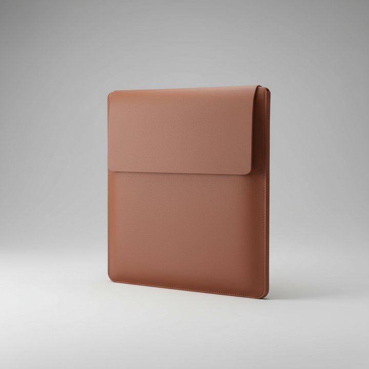 Laptop Sleeve auf einem Schreibtisch, bereit für den Transport. Eleganter Schutz für Ihr Notebook.